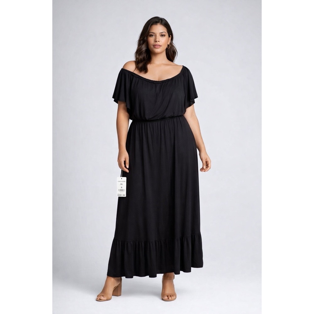 INC International Concepts Plus‎ Size 1X Black Maxi Dress Flutter Sleeve NWT
